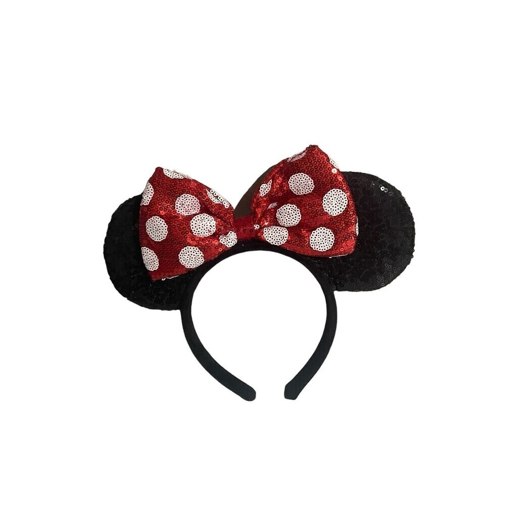 Disney Parks Minnie Mouse Classic Red Bow Black Ears Sequin Headband